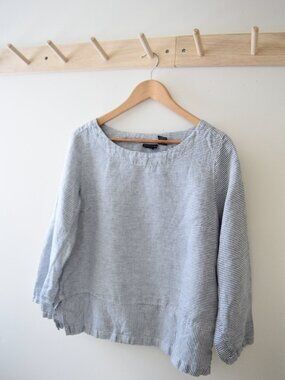 Railroad stripe boxy linen top
